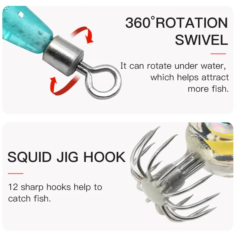 Fishing Lures 5g Squid Hook with LED Light Squid Jig Lure Luminous