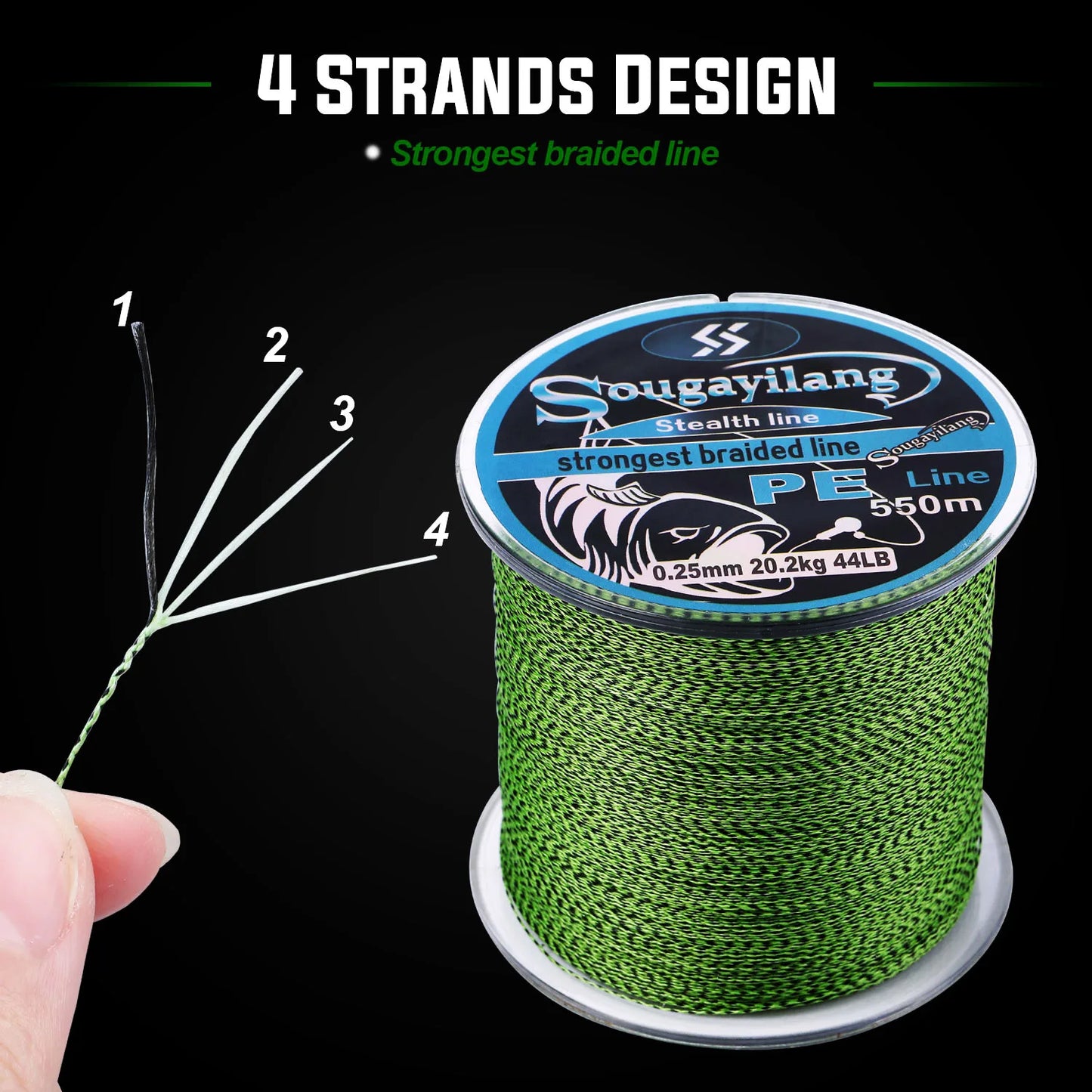 Sougayilang 150M 350M PE Braid Fishing Line 4 Strands Speckled