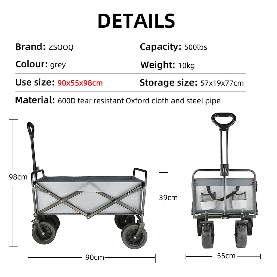 Large Weight Capacity Heavy Duty Cart Collapsible Folding Beach Wagon