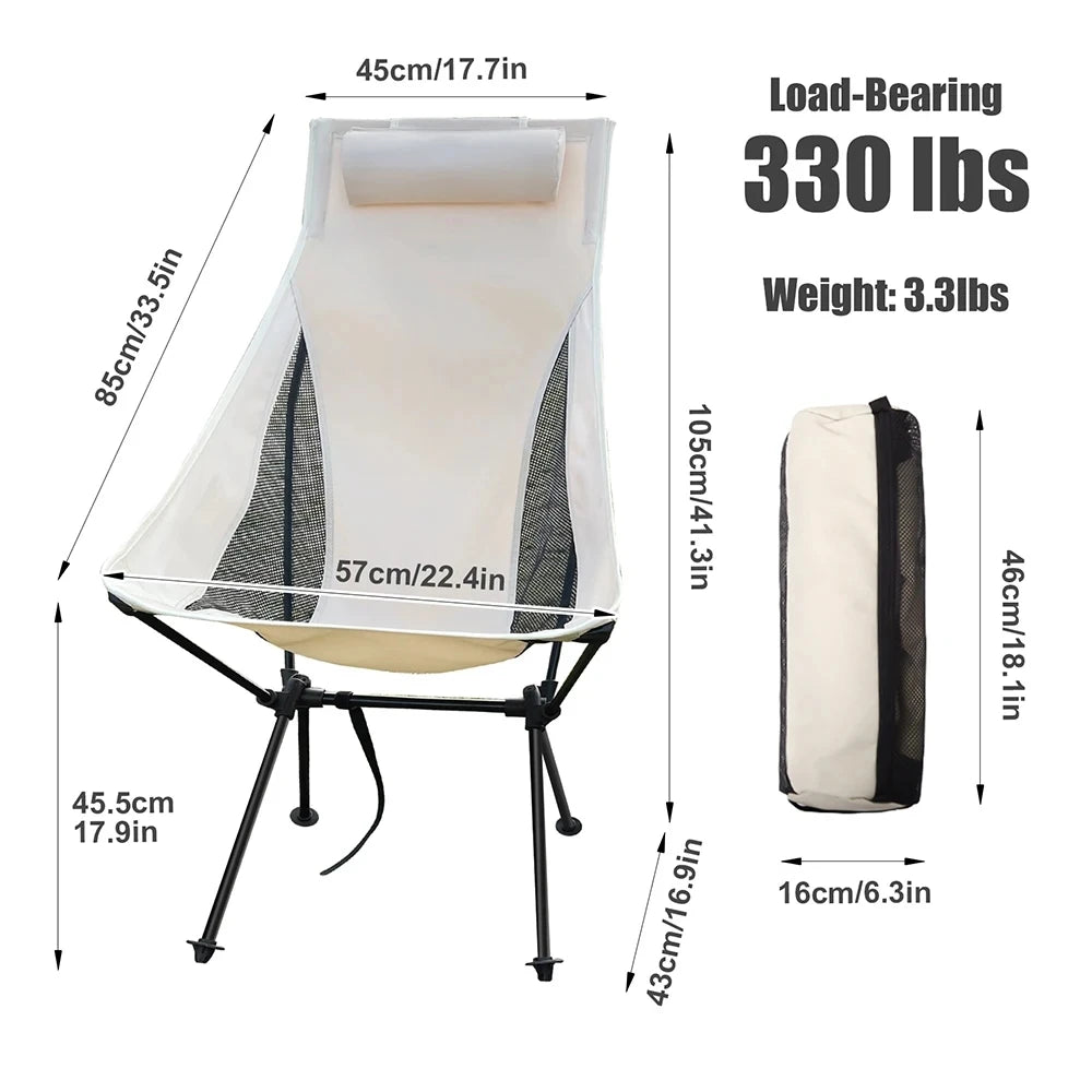 Portable Folding Camping Chair with Headrest Lightweight Tourist