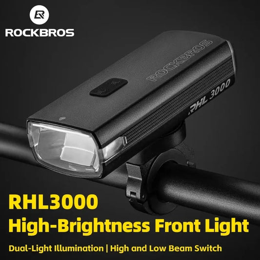 ROCKBROS 3000LM Bike Light 10000mAh Power Bank Type-C Charging Front