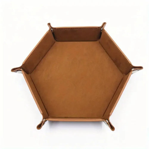 1pc PU Leather Velvet Folding Storage Tray, Hexagonal Dice Tray, Dice