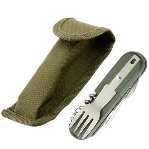 2022 Outdoor Portable Army Green Folding Camping Cutlery Knife Fork
