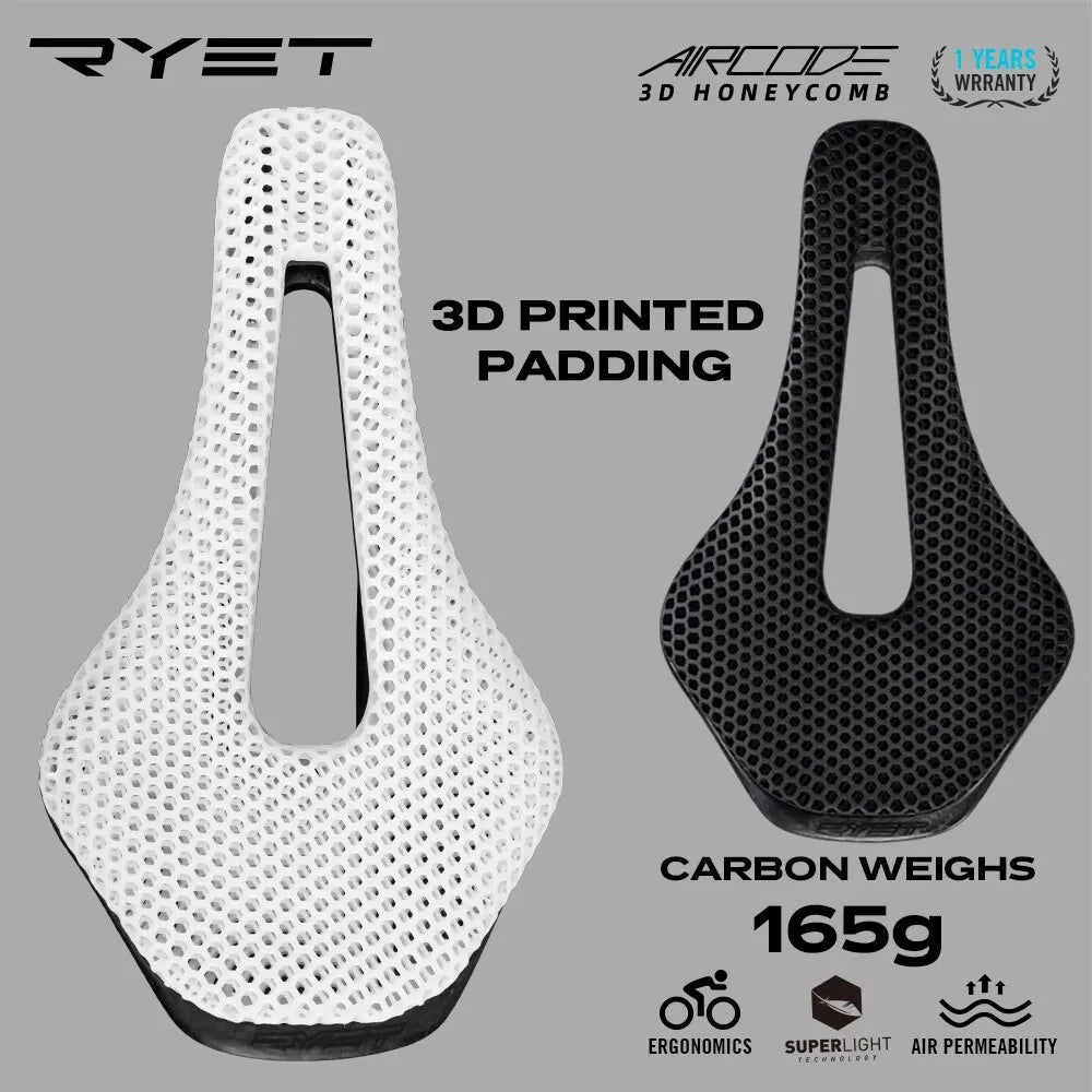 RYET 3D Printed Bike Saddle Ultralight Carbon Fiber Hollow Comfortable