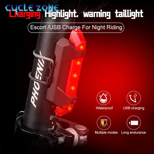 USB Rechargeable Bike Light Taillight Easy to Install 3 Modes Bicycle