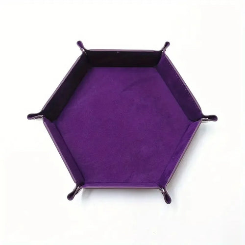 1pc PU Leather Velvet Folding Storage Tray, Hexagonal Dice Tray, Dice
