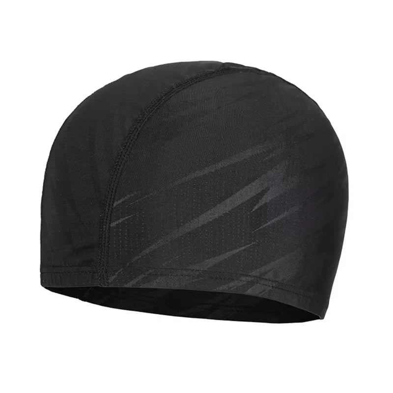 Women Men Spandex Swimming Cap Black Lightning Shark Skin Letters