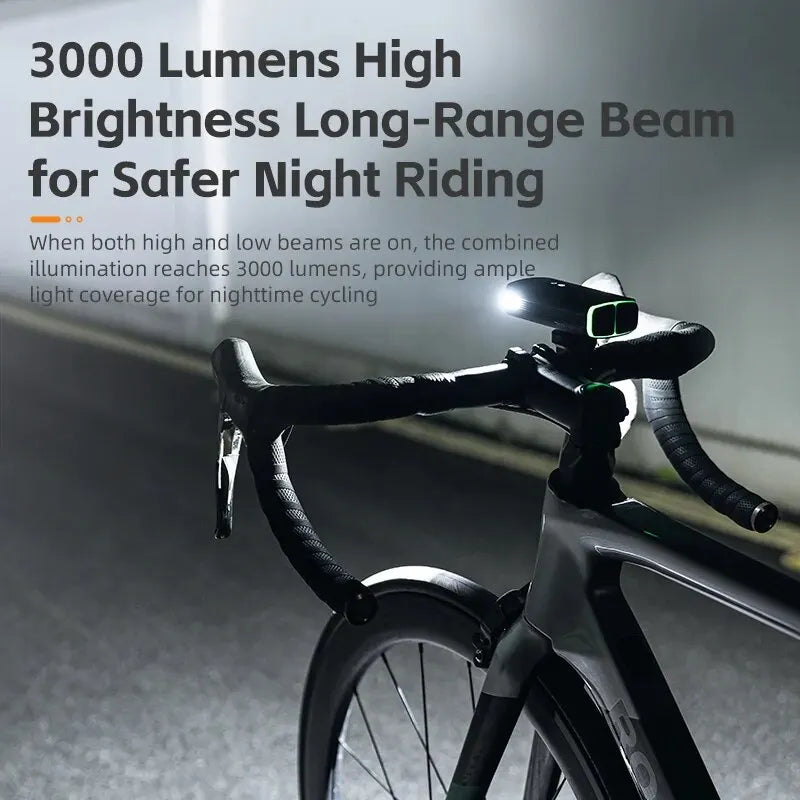 ROCKBROS 3000LM Bike Light 10000mAh Power Bank Type-C Charging Front
