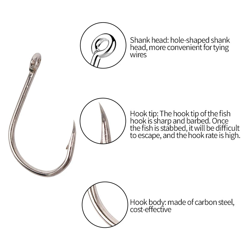 ORJD 100pcs/ Box Fishing Hook Set Carbon Steel Single Circle Sea