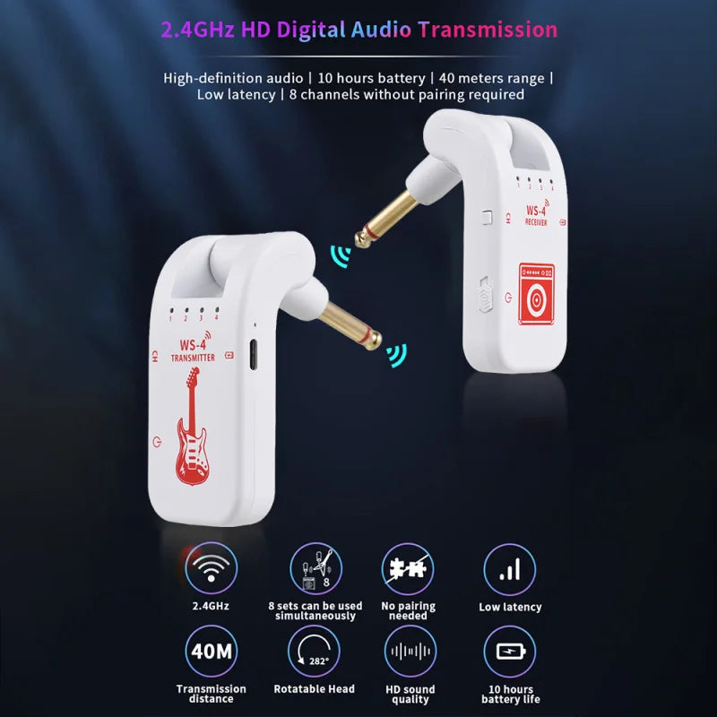 2.4G Wireless Guitar System Rechargeable Guitar Transmitter Receiver