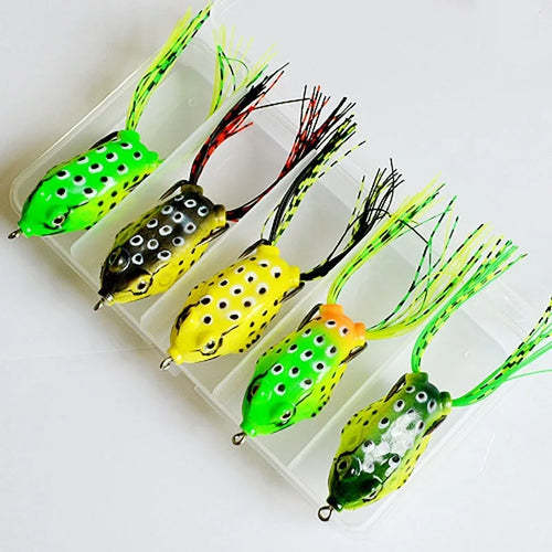 5Pcs Fishing Soft Toad Frogs Bass Fishing Lure Baits Hollow Body Water