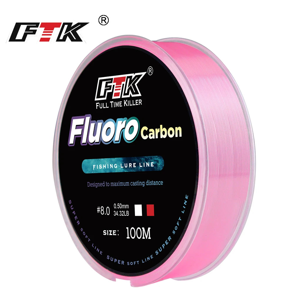 FTK 100m 4.13-34.32LB Fluorocarbon Fishing Lure Line 0.14mm-0.5mm pink