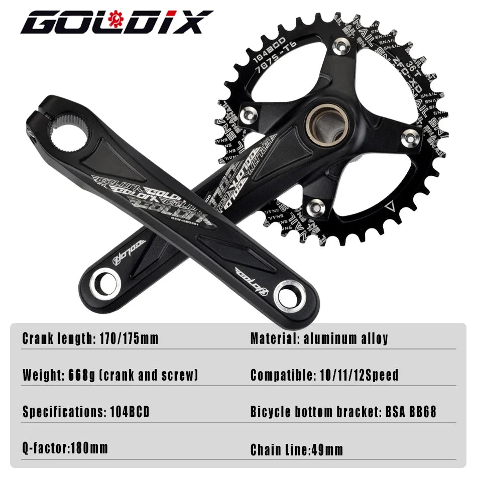 GOLDIX 104BCD Wide and narrow teeth bicycle crankset 170/175mm crank
