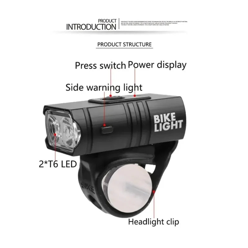 Waterproof LED Bicycle Headlight T6 10W 1200LM 6 Modes USB