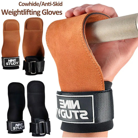 Double Layers PU Leather Gloves Wrist Straps for Weight lifting Grips