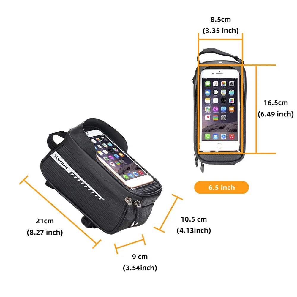 Waterproof Bike Front Frame Bag with TPU Touch-Screen Sun-Visor and