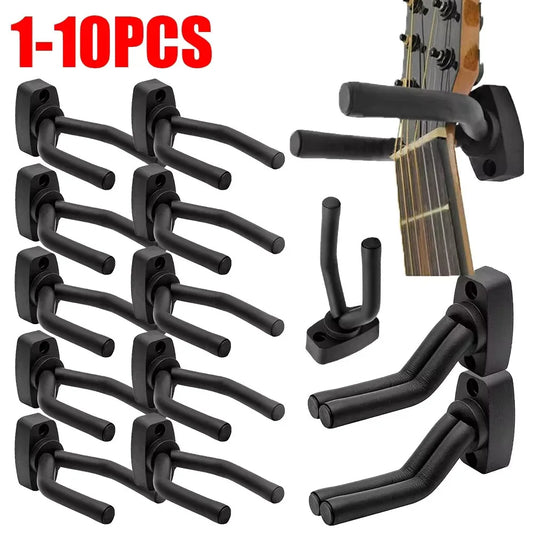 1 to 10 guitar wall mounted, black hooks in all sizes, bass, mandolin,