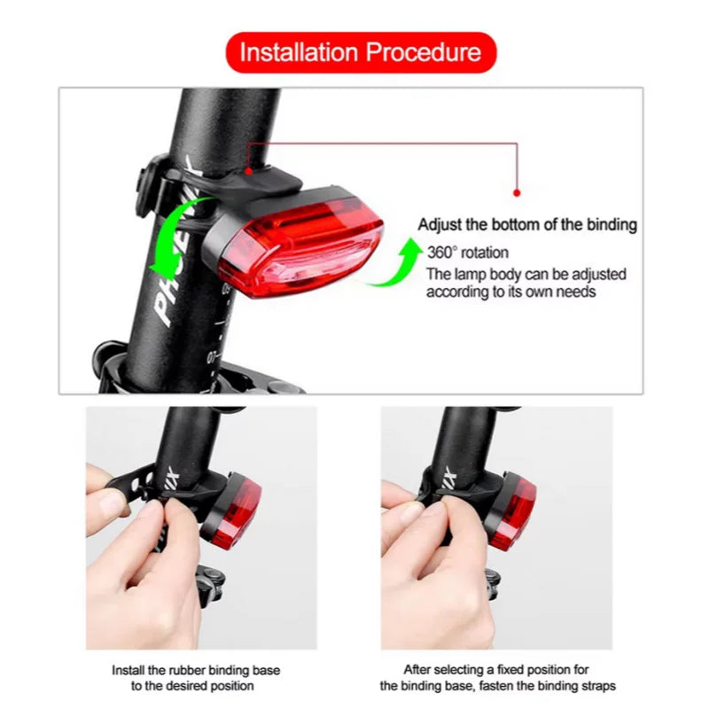 Bicycle Taillight MTB Red Bike Rear Light USB Rechargeable LED Cycling