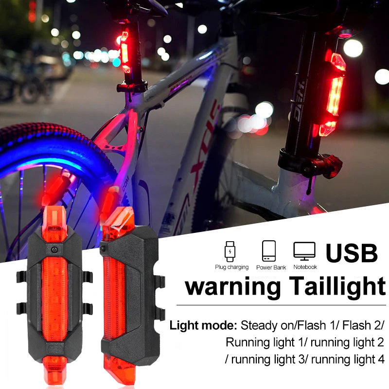 USB Rechargeable Bike Light Taillight Easy to Install 3 Modes Bicycle