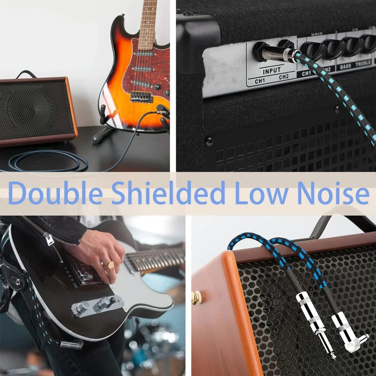 Electric Guitar Cable Braided 1/4 ft Jack 90 Degree TS 6.5mm Audio