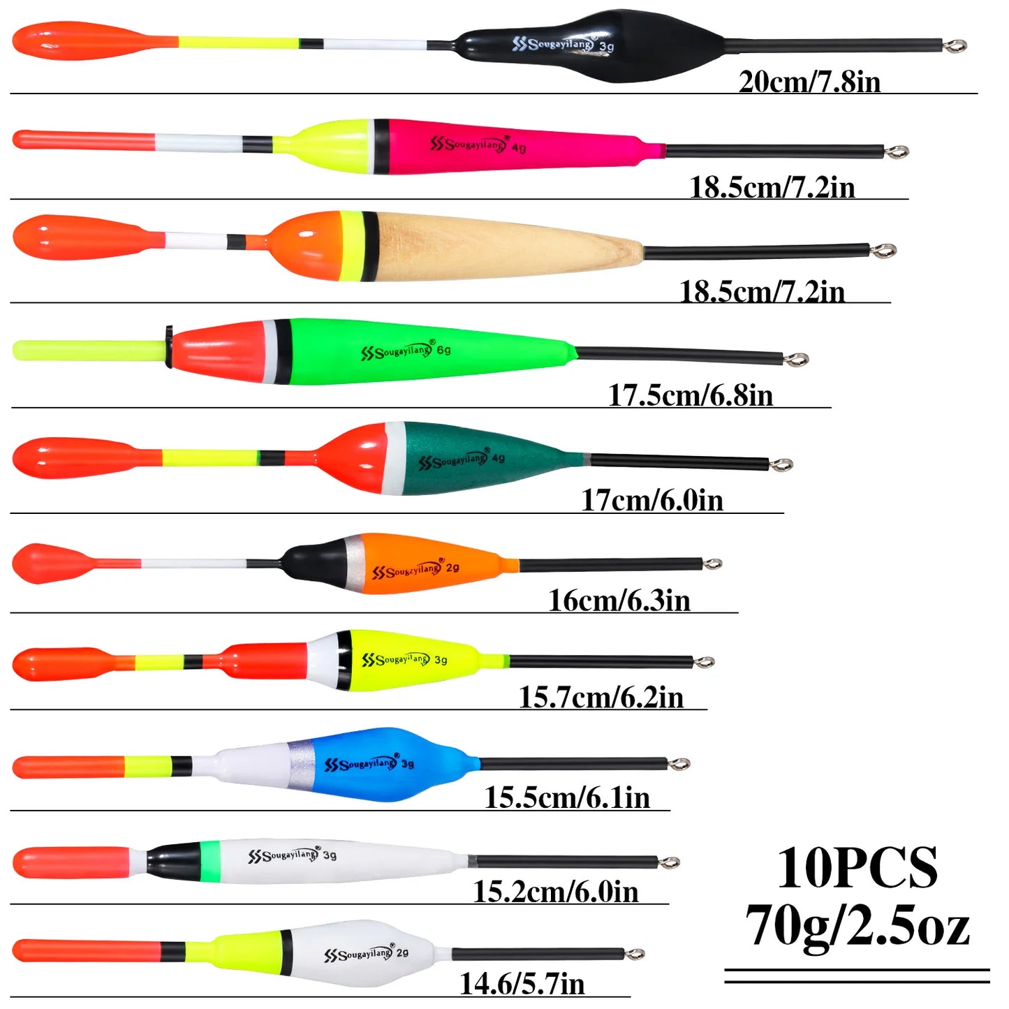Sougayilang Fishing Float Set 10pc Chinese Hook Buoy Professional