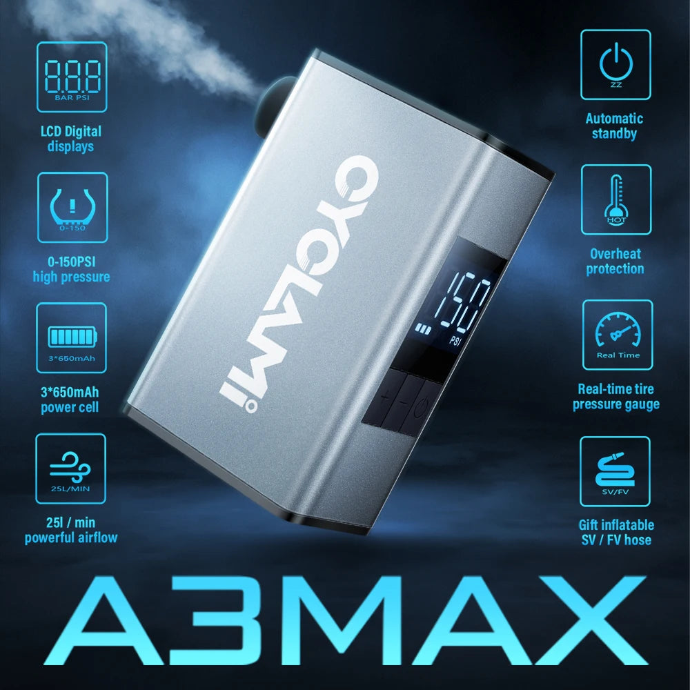 150 PSl Electric Air Pump Tire Pressure Display Portable CYCLAMI A3