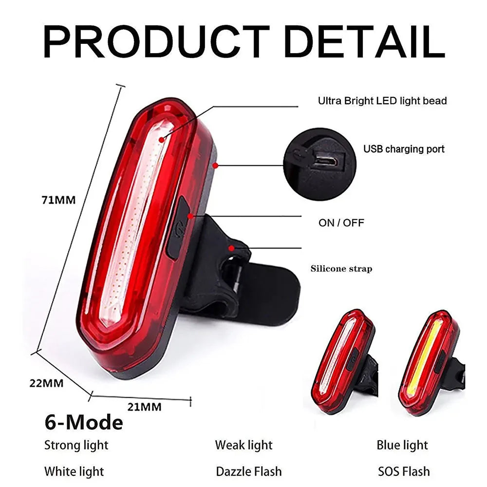 USB Rechargeable LED Cycling Bike Warning Light Mountain Bicycle