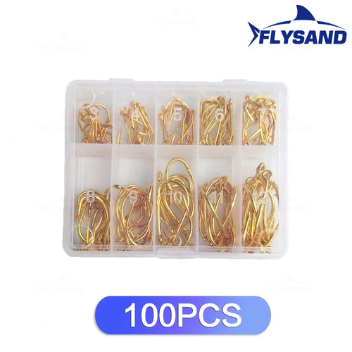 FLYSAND 100pcs/500pcs High Carbon Steel Fishing hooks Mixed Size