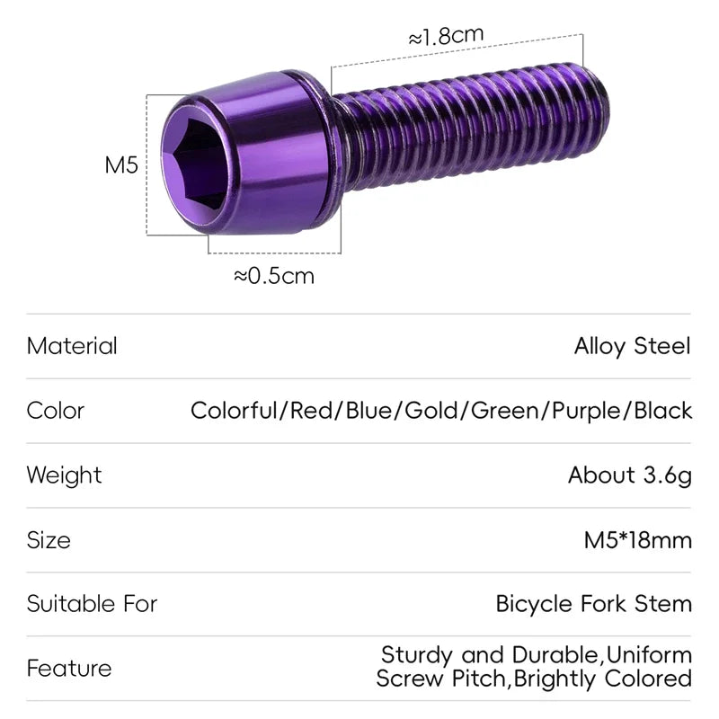 6pcs M5x18mm Bike Stem Screw Alloy Steel Hexagon Screw MTB Road