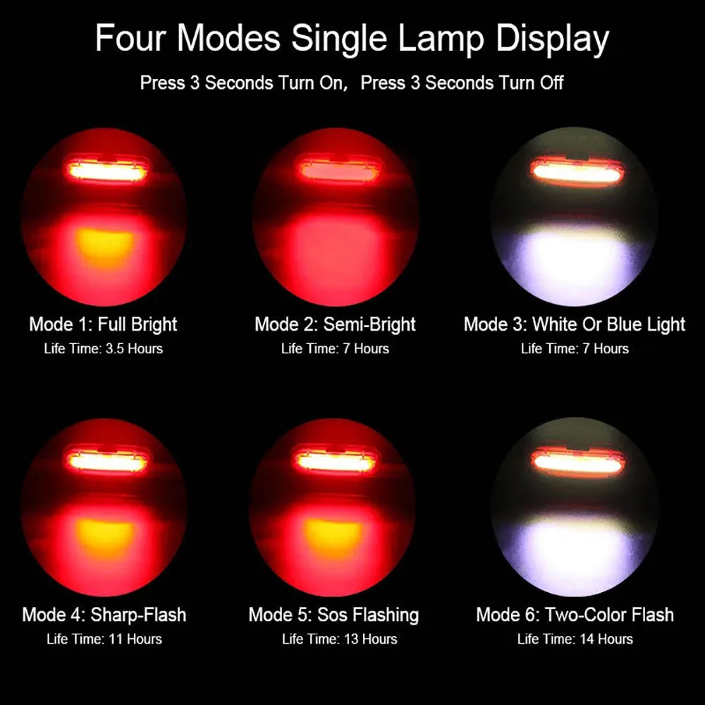 USB Rechargeable LED Cycling Bike Warning Light Mountain Bicycle