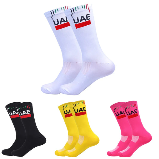 NEW 2026 Cycling Socks Men Women UAE Team Breathable Quick Dry Outdoor