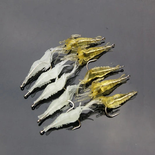 10pcs Wholesale Bionic Glow-in-the Dark Fake Shrimp Lure 4cm With Hook
