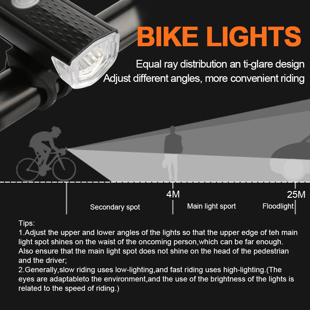 USB Rechargeable Bike Light Front Light Red Taillight Easy to Install