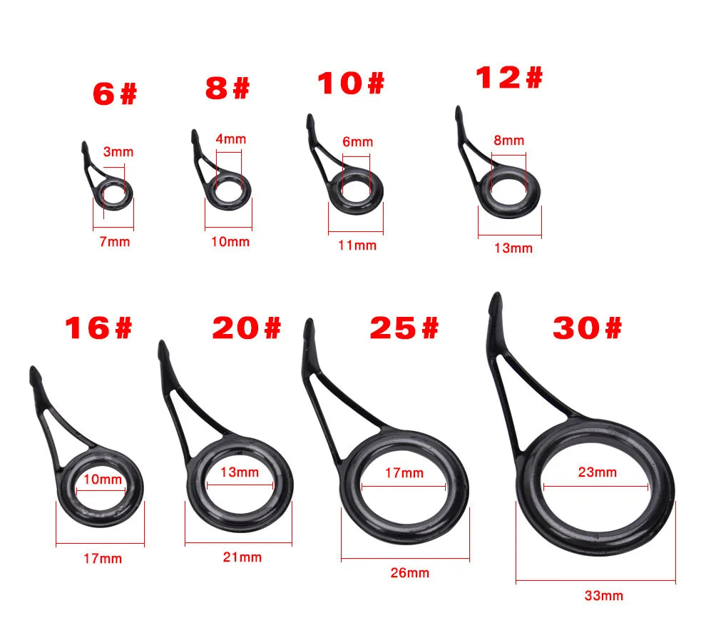 8Pcs Fishing Rod Guide Ceramic Rings High Carbon Steel Oval Top 6-30mm