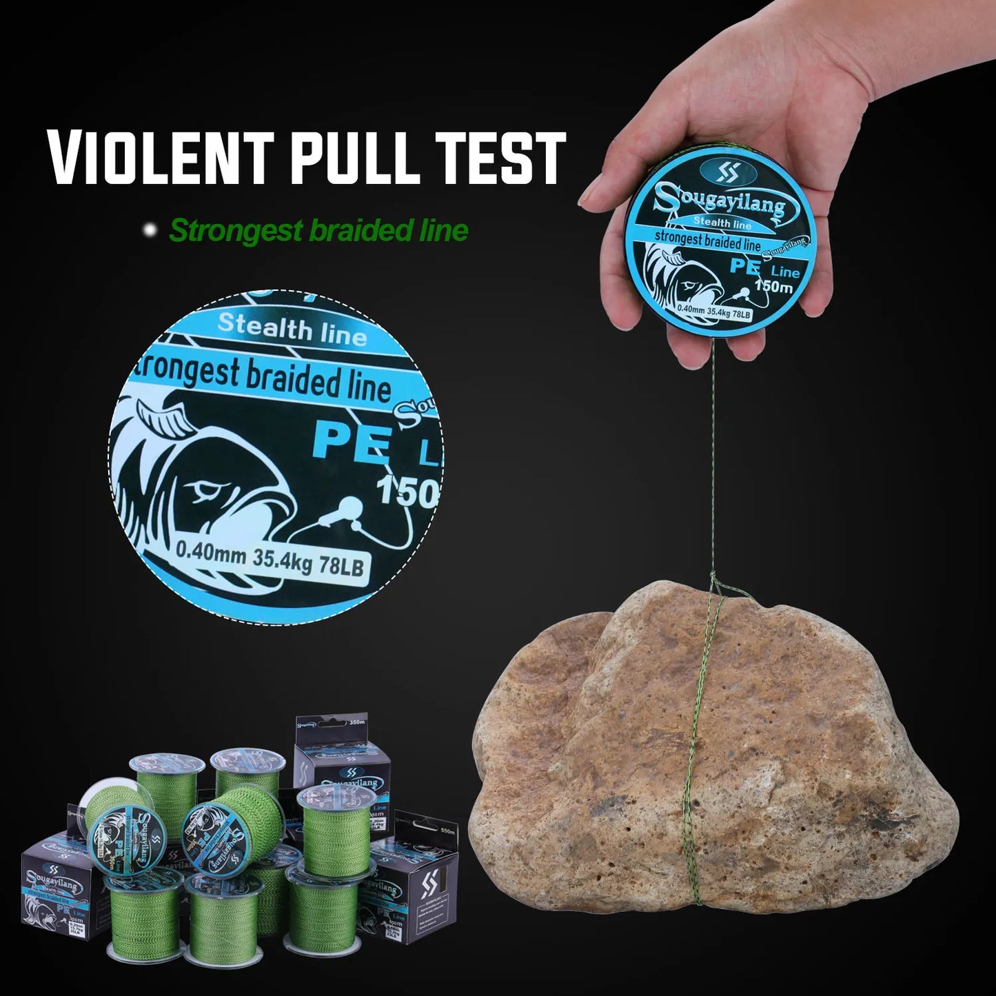 Sougayilang 150M 350M PE Braid Fishing Line 4 Strands Speckled