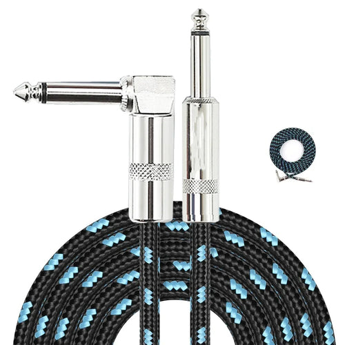 Electric Guitar Cable Braided 1/4 ft Jack 90 Degree TS 6.5mm Audio