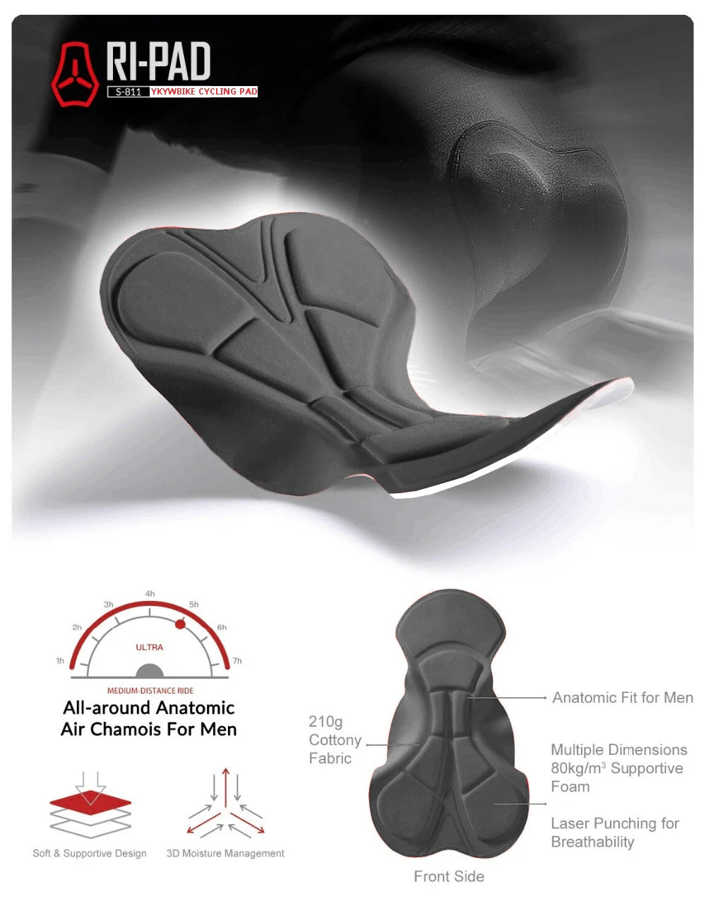 YKYWBIKE Cycling Bib Shorts Men Outdoor Wear Bike Ride 6 Hours Padded