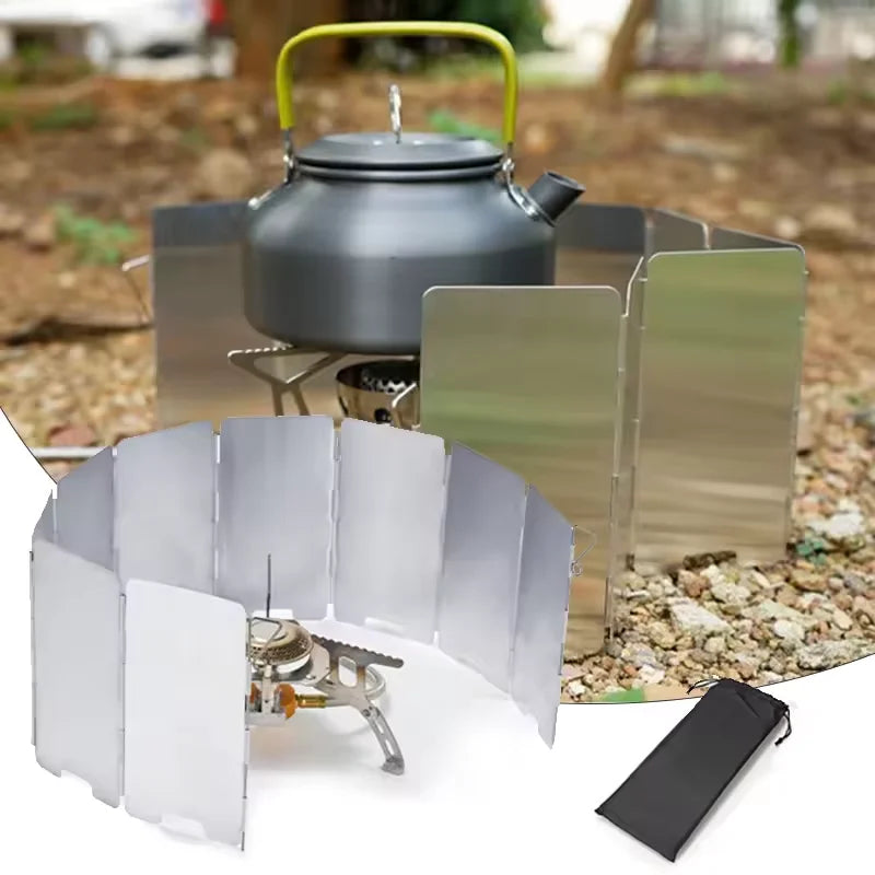 Outdoor Stove Wind Shield Camping Windscreen 9 Plates Foldable Gas