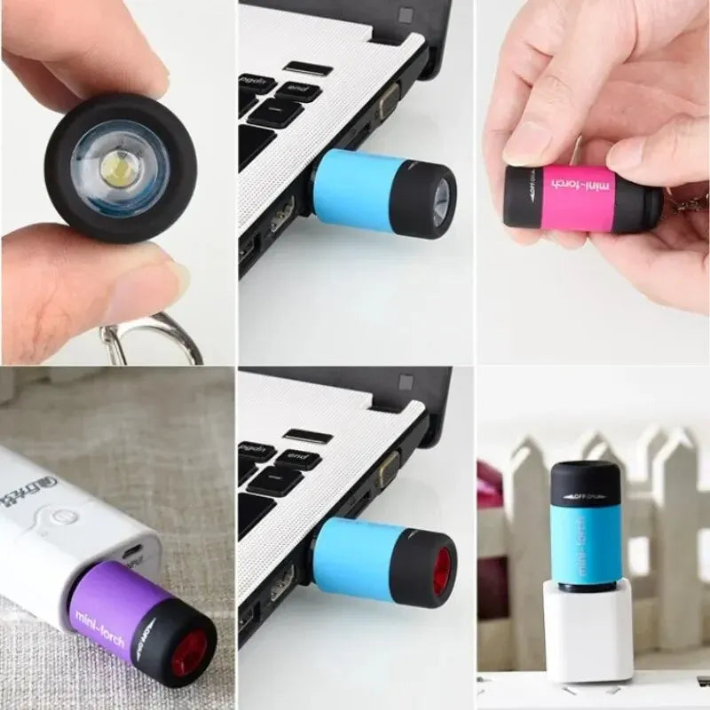 LED Micro Pocket Flashlight Portable USB Rechargeable Keychain