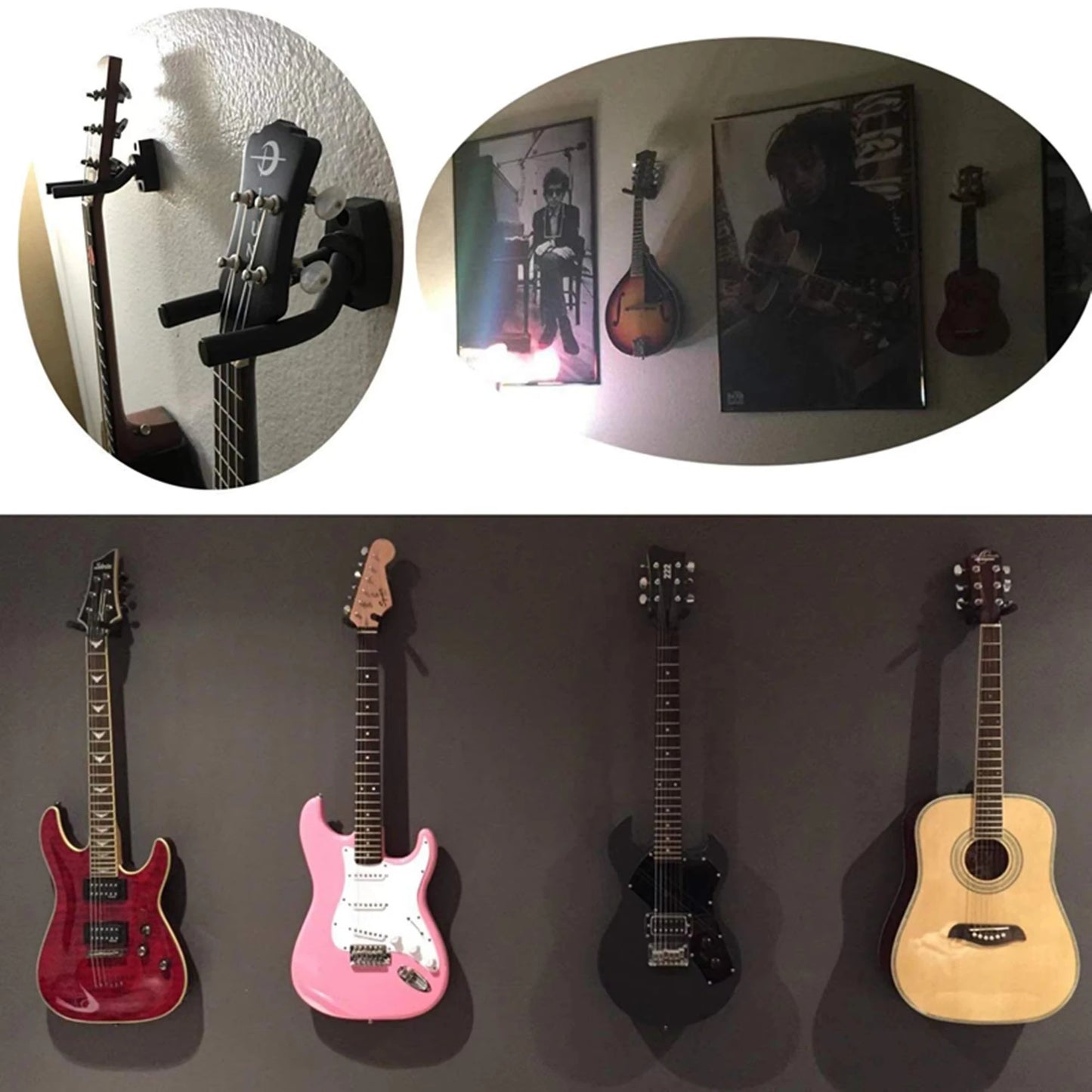 Wall hanger for guitar from 1 to 10 pieces, black hook for all sizes,