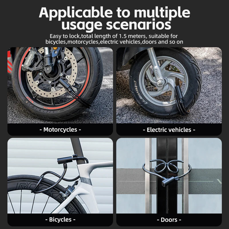 ROCKBROS Bicycle Lock Portable Anti-theft Bike Cable Lock with Keys