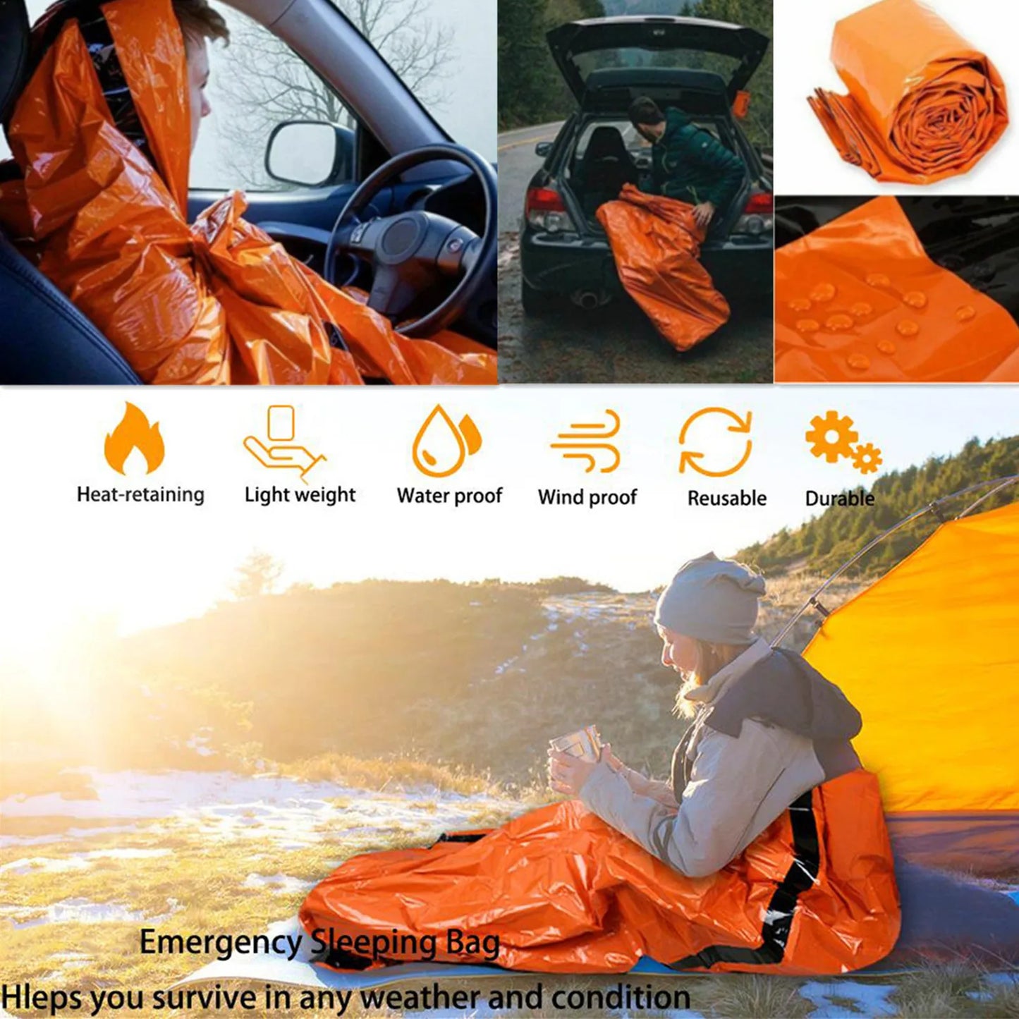 Portable Waterproof Emergency Survival Sleeping Bag Outdoor Edc