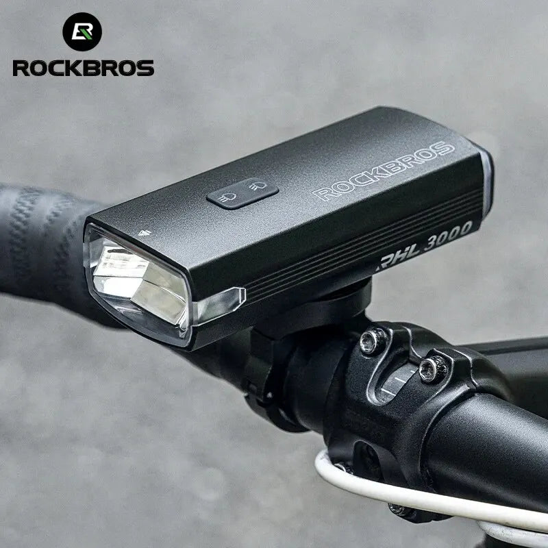 ROCKBROS 3000LM Bike Light 10000mAh Power Bank Type-C Charging Front