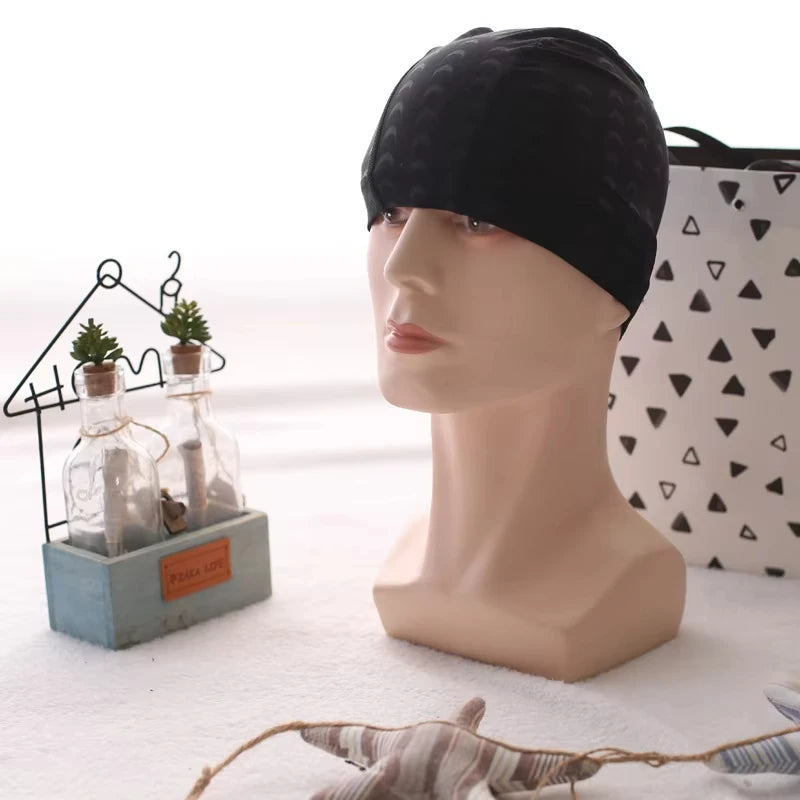 Women Men Spandex Swimming Cap Black Lightning Shark Skin Letters