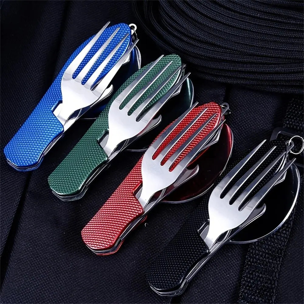Foldable Camping Utensil Set - Multi-Functional Knife, Fork, Spoon