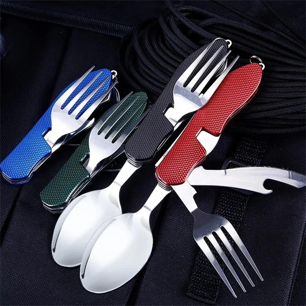 Foldable Camping Utensil Set - Multi-Functional Knife, Fork, Spoon