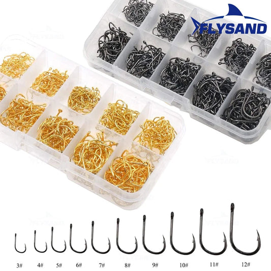 FLYSAND 100pcs/500pcs High Carbon Steel Fishing hooks Mixed Size