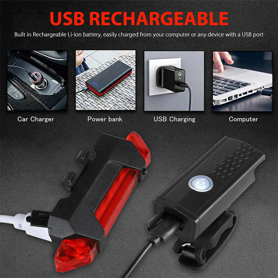 USB LED Rechargeable Bike Bicycle Light Set MTB Road Bike Front Back