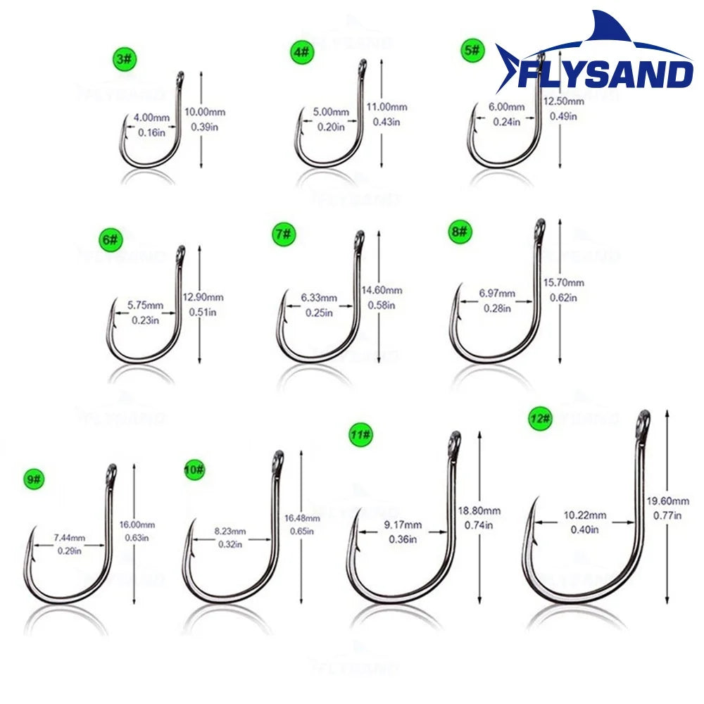 FLYSAND 100pcs/500pcs High Carbon Steel Fishing hooks Mixed Size