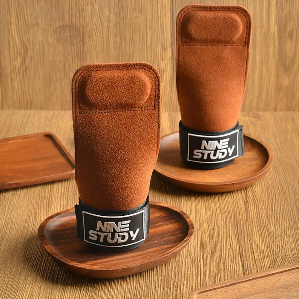 Double Layers PU Leather Gloves Wrist Straps for Weight lifting Grips